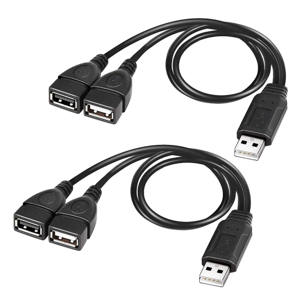 2x USB-splitterkabel, USB 2.0 A-han til dobbelt USB-hunstik Y-splitter-opladerkabel