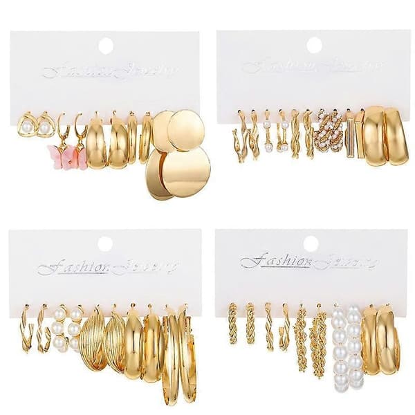 Geometrisk øreringesæt KC Guldfarvet Legering Stud Drop Dangle KC Gold S15