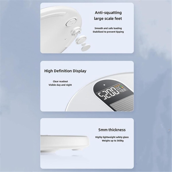Ultraprecision digital badrumssmartvåg Bluetooth -aktiverad noggrann mätning för hemhälsa, fitness och vikt White