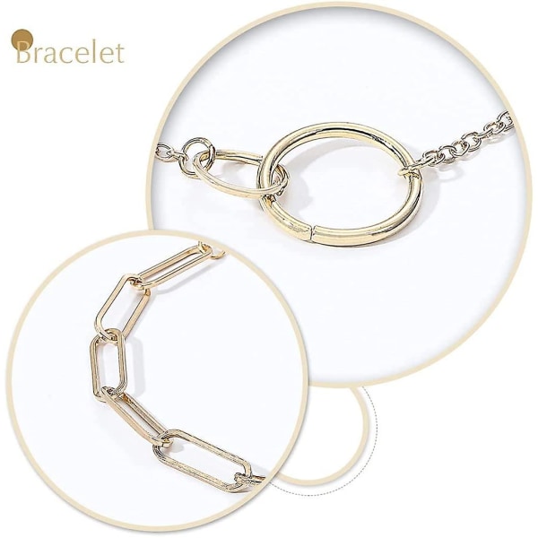 Sæt med 4 guldperlearmbånd med cirkel- og bladjusterbar kæde til kvinder