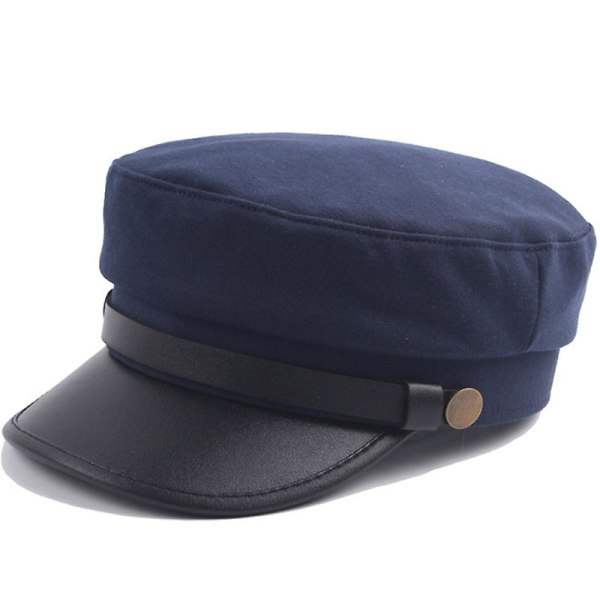 Unisex Baker Boy Peaked Cap Med Brätte Newsboy Beret Hat Cadet Militär Hat Navy Blue