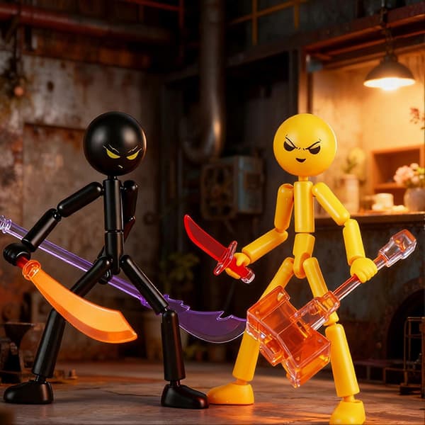 Rörlig Stickman Actionfigur - Rörlig Led Fidgetleksak med DIY-tillbehör