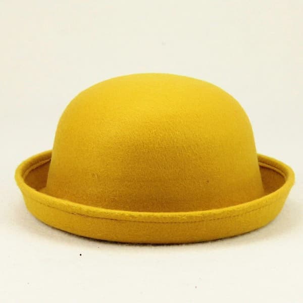 Srbtv-elegant Voksne Solid Hatt Med Opprullet Brems Panama Bowlerhatt Bøttehatt Menn Kvinner Yellow