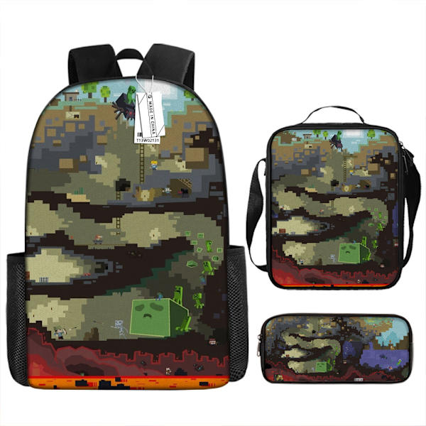 MINECRAFT Skolryggsäck My World Speltillbehör Ryggsäck Tre-delad Set