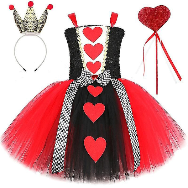 Hjerter Dame Kostume Pige Karneval Party Tutu Klæd Ud Wonderland Rød Dronning Cosplay Halloween Kostume Til Børn Fancy Tøj M