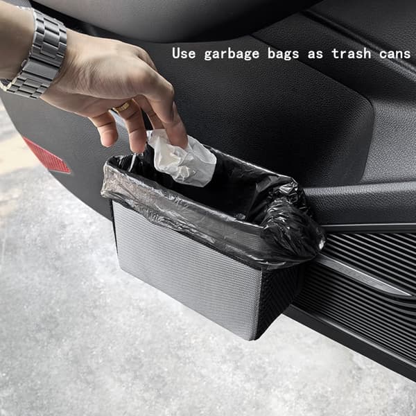 Grey Foldable Multifunctional Car Trash Can, Hanging Storage Box with Trash Bag, Multi Pocket Design for Home and Office