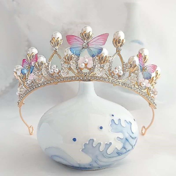 Princess Tiaras For Girls, Crystal Tiara Pearl Princess Crown pannebånd (sommerfuglkrone)(c-g-3)