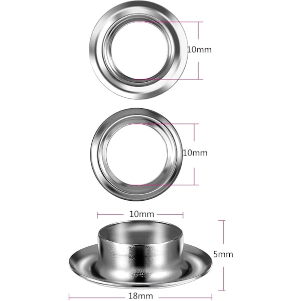 100 Set Öljetter Kit Öljetter Monteringsverktyg för Presenning Tyg Gardiner (2/5 Tum Innerdiameter)