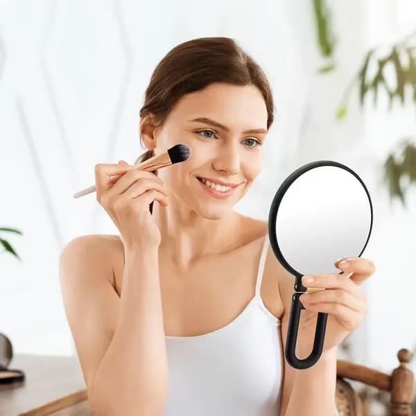 30x Double-Sided Magnifying Mirror, 1x/30x Magnification - Portable Handheld Makeup Mirror, 360° Adjustable Handle white