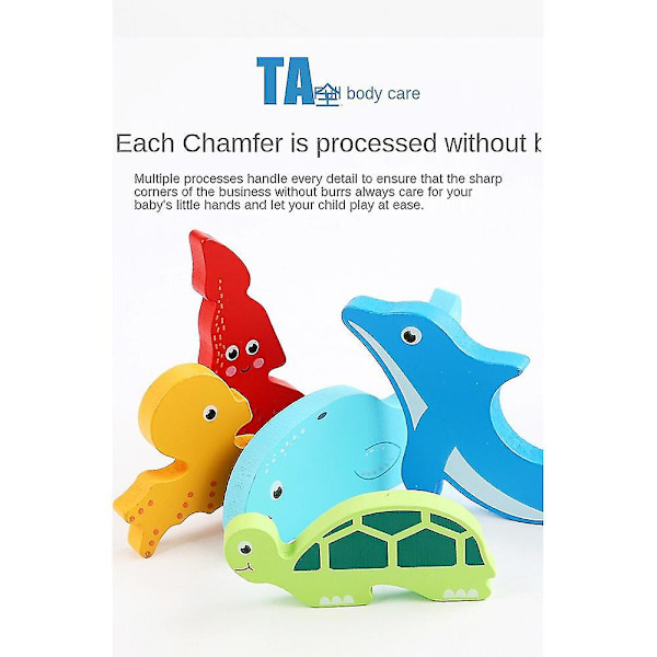 3D Träpussel Byggklossar Leksaker Havsdjur Handgreppbräda Pusselspel Barn Tidig Utvecklande Leksak Present Ocean Animals
