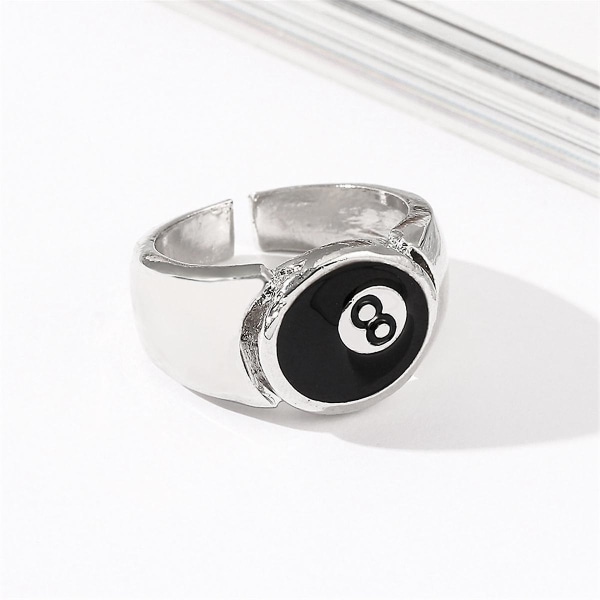 8 Ball Pool Ball Ring, Justerbar Nummer Sort 8 Otte Pool Billard Ring, til Pool-elskere, Billard Mænds Ring Silver
