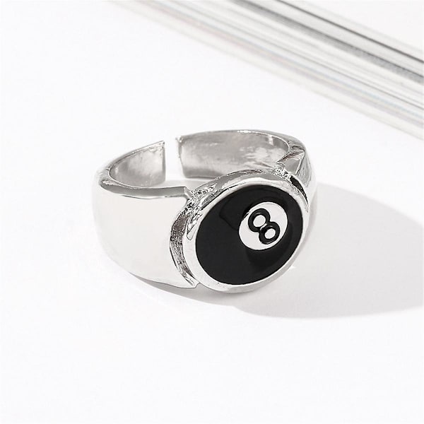 8 Ball Pool Ball Ring, Justerbar Nummer Svart 8 Åtta Pool Biljard Ring, för Poolälskare, Biljard Herrring Silver