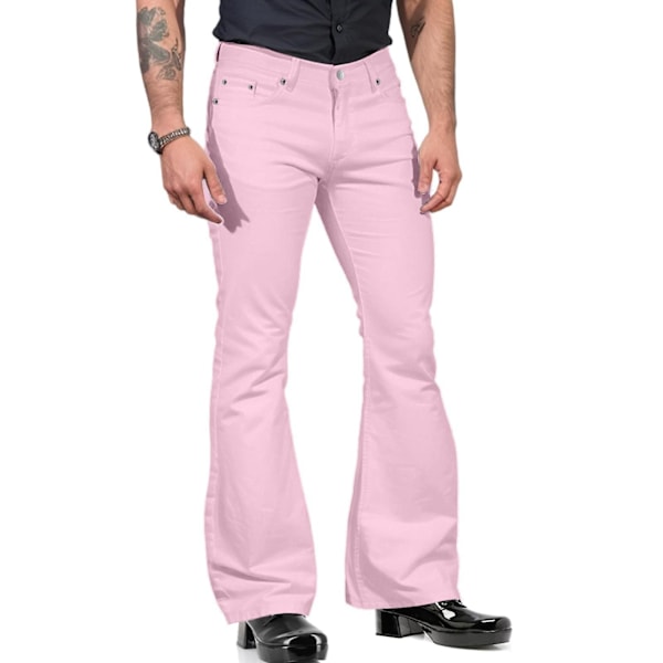 70-talls discobukser for menn, herre slengbukser, jeans, 60-talls, 70-talls slengbukser, vintage denimbukser, jeans for menn A007-pink XX-Large