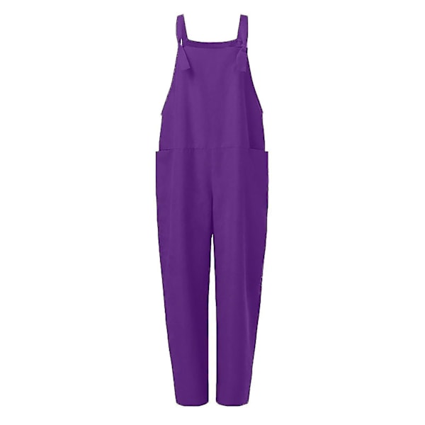 Dam Overaller Casual Lös Hängselbyxa Romper Baggy Playsuit Bomull Och Linne Jumpsuit Purple M
