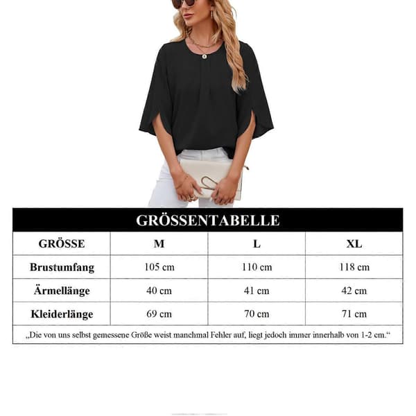 Damebluse, elegant V-hals, 3/4 ærmer, afslappede bluser, tunika toppe