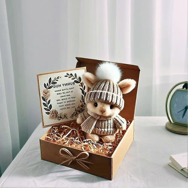Mini Rabbit Hug Easter Gift Bunny Plush Pocket Hug Rabbit with Positive Cards Gray