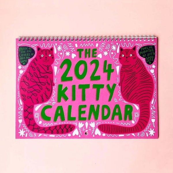 2024 Kalender, 2024 Kitty Kalender, Kattevægkalender 2024, 12 Måneders Kattekalender Gaver Til Katteelskere 2Pcs