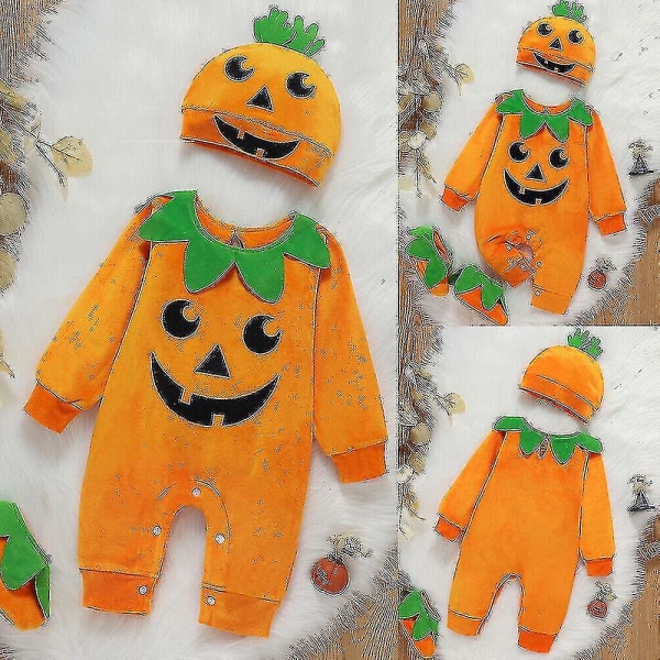 Toddler Baby kurpitsa söpöläinen puku Halloween Fancy Mekko Pomppisukat Hattu asu 12-18M