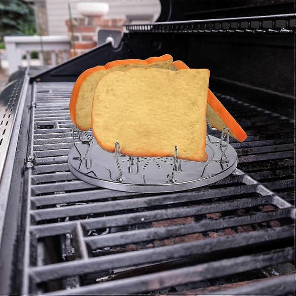 Campingbrødrister til gasblus, rustfrit stål med foldbare beslag, 22x12,4 cm sølv