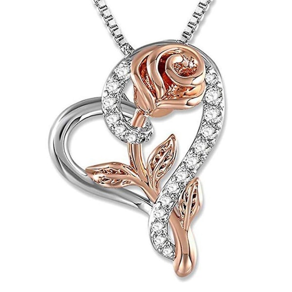 Kvinnor Rose Heart Hänge Halsband Ornament Gift Sliver