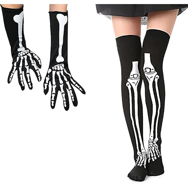 2 Pairs Halloween Gloves Long Arm Socks Skeleton Gloves Socks Halloween Costume for Kids and Adults