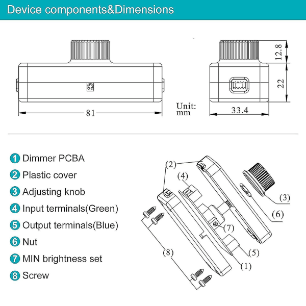 3-100w 220-240v LED roterende dimmer for gløde-, halogenlamper, justerbar LED-armatur, svart -aa