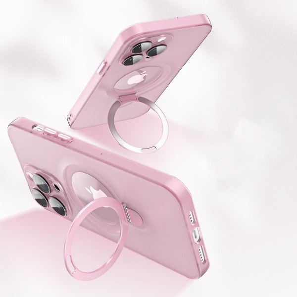 Klart Magsafe etui kompatibelt med Iphone 15 Pro Max, mat pc stødsikkert tyndt cover med magnetisk ringholder Pink