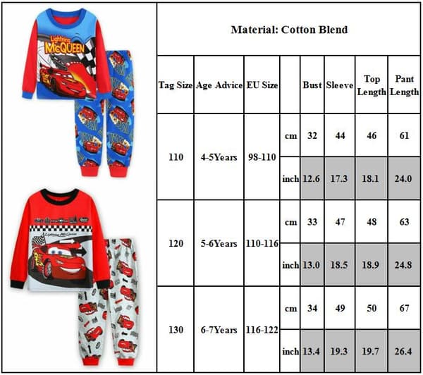 2 stk Barn McQueen Biler Pyjamas Pyjamas Pjs Langarm Nattøy A A 130cm