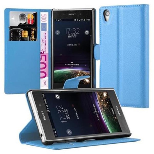 Sony Xperia Z1 Handy Hülle Cover Case Etui - med kartfeste og stativfunksjon PASTEL BLUE Xperia Z1