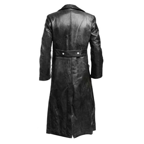 Tysk Klassisk Officer Ww2 Militär Uniform Svart Läder Trenchcoat Black M