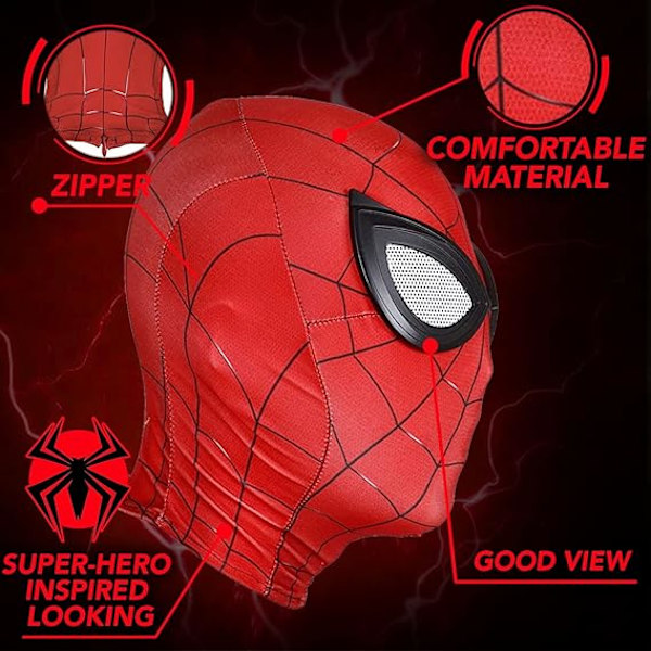 Spider-Man-mask för barn och vuxna | Superhjältedräkt | Premiumkvalitet | Serietidningar | Cosplay | Halloween
