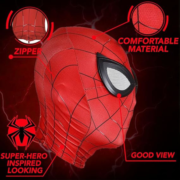 Spider Man -naamio lapsille ja aikuisille | Supersankarin puku | Ensiluokkainen laatu | Sarjakuvat | Cosplay | Halloween