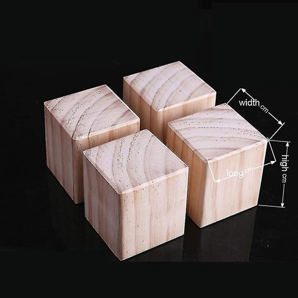 Set med 4 möbelben i trä, höjdhöjare för hemmet, möbelfötter, sänghöjning 5x5x8cm