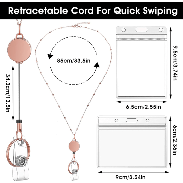 9 kpl / sarja vedettävä merkki rulla rannehihna ID-kortin pidikkeellä, ruostumattomasta teräksestä valmistettu kaulakoru rannehihna läpinäkyvällä korttipidikkeellä ja avaimenperällä
