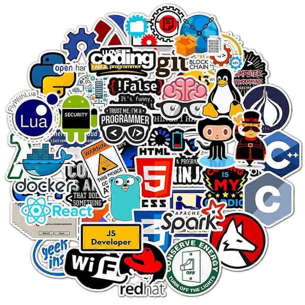 50 vandtætte programmeringssprog-klistermærker.