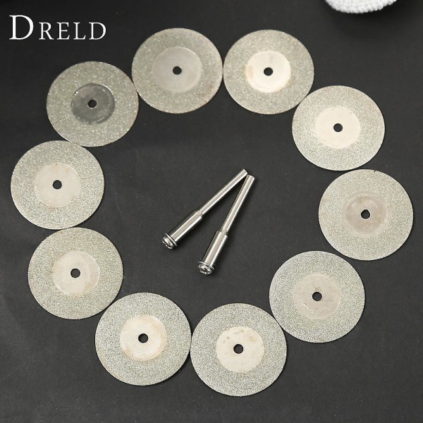 10 st 30 mm diamantkapskivor avskurna mini diamantsågblad med 2 st anslutning 3 mm skaft för Dremel Drill Fit Rotary Tool