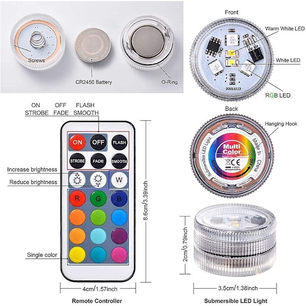 10 st Mini Nedsänkbara LED-lampor, Aled Ljus Under Vatten Lampor Vattentäta Rgb Flerfärgade LED-ljus med 2 Fjärrkontroller för Simbassäng