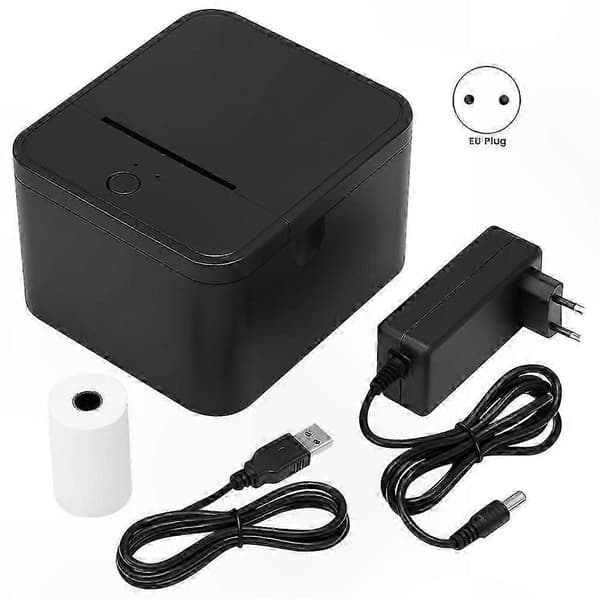 Termisk kasseprinter, hurtig udskrivning ved 90 mm/s, Bluetooth- og USB-forbindelse, synkronisering på tværs af platforme, EU-strømadapter Black