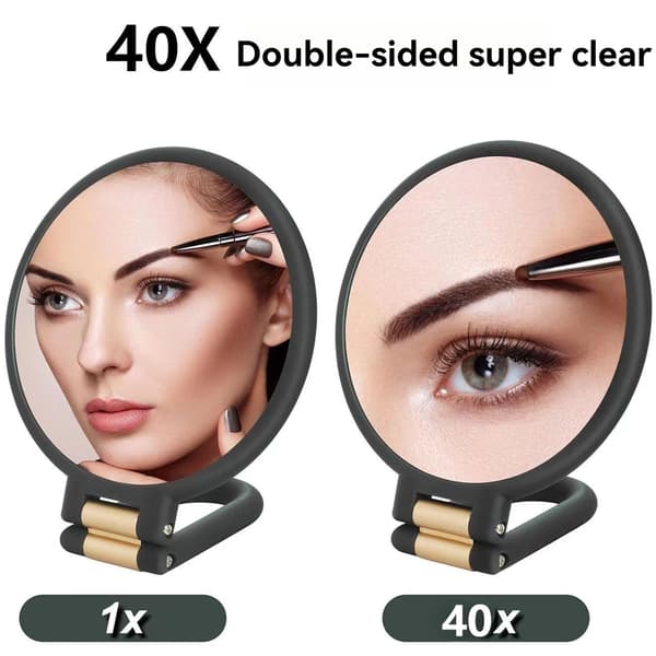 30x Double-Sided Magnifying Mirror, 1x/30x Magnification - Portable Handheld Makeup Mirror, 360° Adjustable Handle black