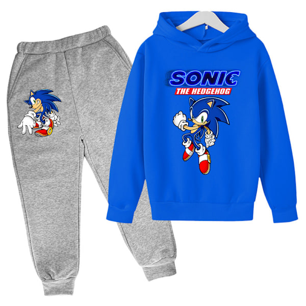 2-delad barnkläder Sonic tecknade mönster tryck plus sammet tröja pojkar och barn G 140CM
