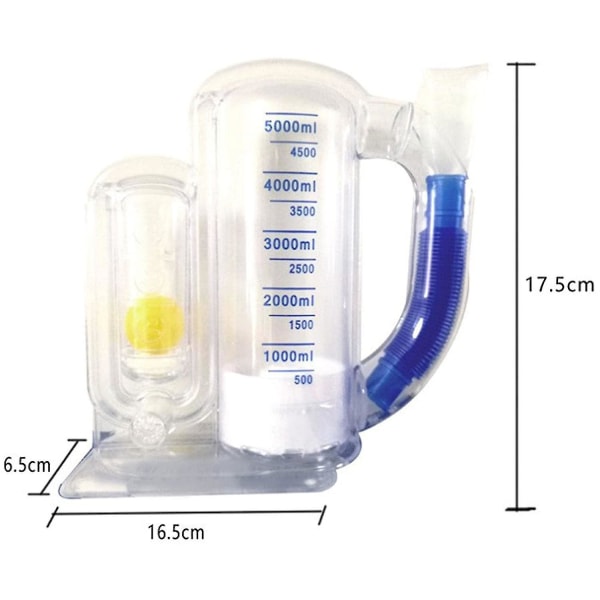 Hengitysharjoituslaite, 5000 ml:n laitteisto Vital Capacity -hengitysharjoittelija, keuhkoharjoitusväline, kannustava spirometri