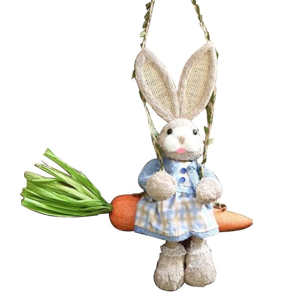 Påskehalmharefigur, halmkanin på gulerodsgynge, kaninstatue hængende ornament til påskeferiehusindretning A As Shown