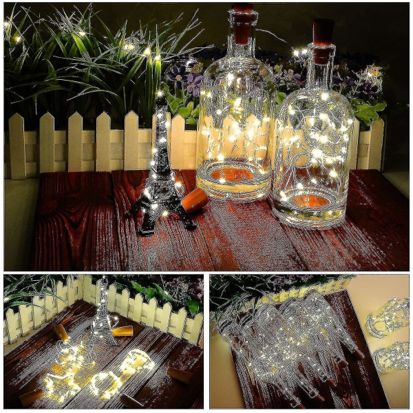 12 stk Flaskelys, Korklys For Vinflasker, 2m 20 Led Fairy Lights Evp