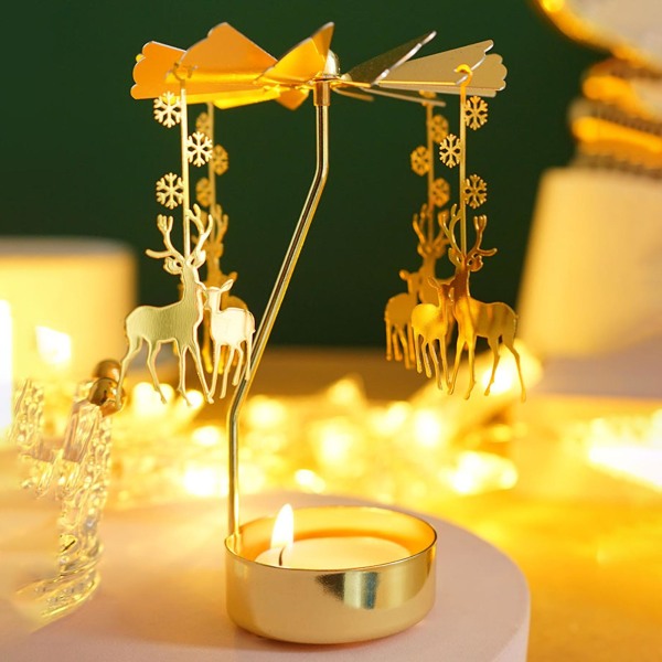 Romantisk Rotary Lysestage Spinning Guldlegering Blade Karrusel Lysestage til Bryllupsfest Bord Midterstykker Jul Fødselsdag Ferie Dinnin J