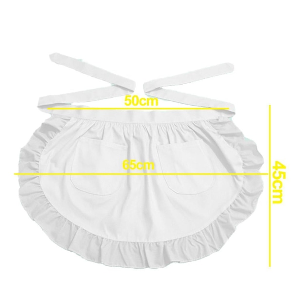 Retro Kitchen Ruffles Half Waist Apron With Pockets (white)