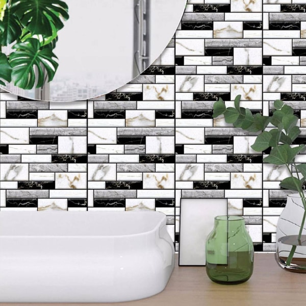 10 kpl seinätarraa kotiin kylpyhuoneeseen keittiöön tiili 3d seinäkoristetarrat laattataide backsplash 30x Black  white