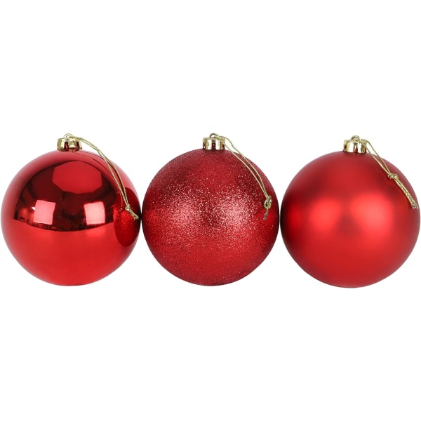 Paket med 3 - 80 mm extra stora julgranskulor - glänsande, matta och glitterdekorerade grannlåt (röd)