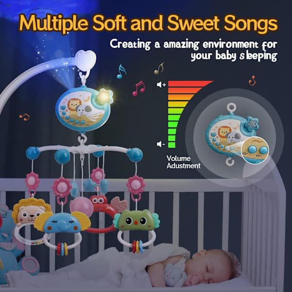Mini Tudou Crib Music Mobile with Star Projection & Timer Function, Remote Control Musical Toy for Newborns 0-24 Months