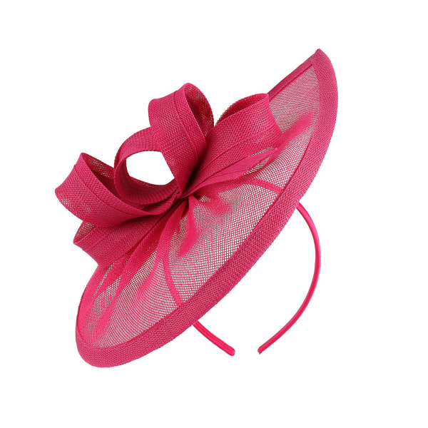 Sløyfedekorert elegant fascinatorhatt med hårbøyle, søt, edel, dekorativ, anti-fall, retro, imitert lin, brudepillebokshatt, hårtilbehør Rose Red