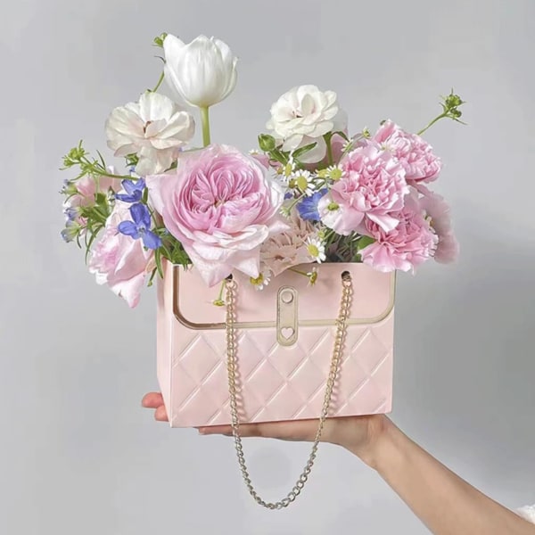 Paperikukkalahjarasia, 5 kukkakirjekuorilaatikkoa kahvoilla, kukka-asetelmalaukku, vaaleanpunainen kukkalaukku hääjuhliin.